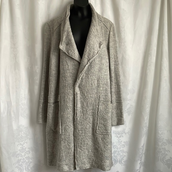 Zara lapel coat large patch pockets 100% wool felt grey knee length Sz M - Picture 3 of 12
